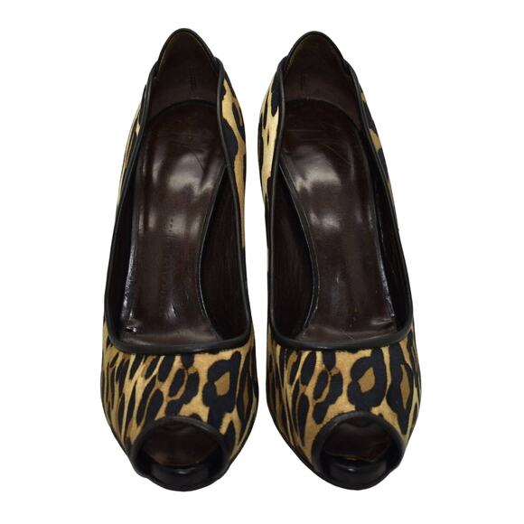 B2 Auth GIUSEPPE ZANOTTI Leopard Print Canvas Peep Toe Pump Heels Shoes Size 40 - Picture 5 of 7